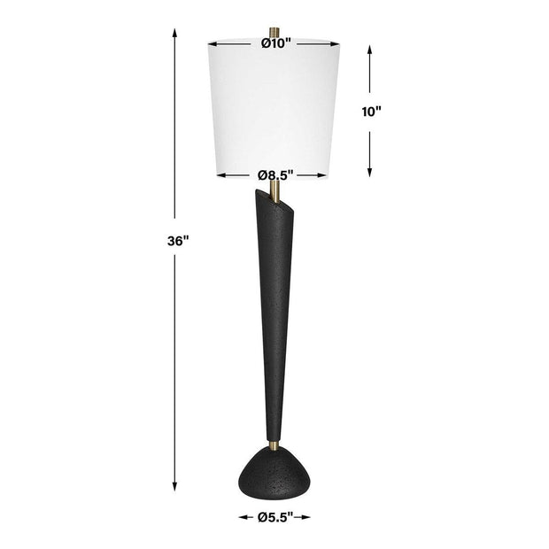Uttermost Cypher Black Stone Modern Buffet Lamp With White Linen Shade