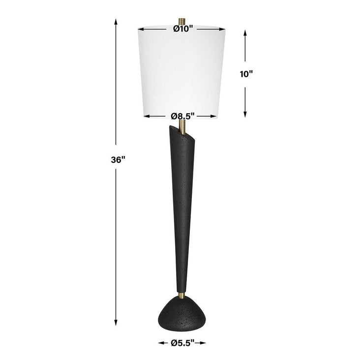 Uttermost Cypher Black Stone Modern Buffet Lamp With White Linen Shade