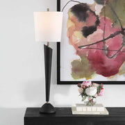 Uttermost Cypher Black Stone Modern Buffet Lamp With White Linen Shade
