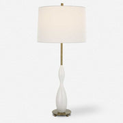 Uttermost Annora Glossy White and Antiqued Brass Table Lamp With Linen Shade