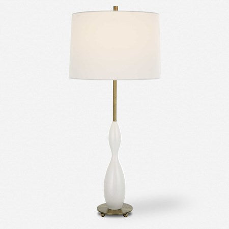 Uttermost Annora Glossy White and Antiqued Brass Table Lamp With Linen Shade