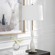 Uttermost Annora Glossy White and Antiqued Brass Table Lamp With Linen Shade