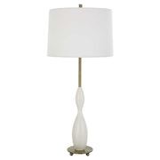 Uttermost Annora Glossy White and Antiqued Brass Table Lamp With Linen Shade