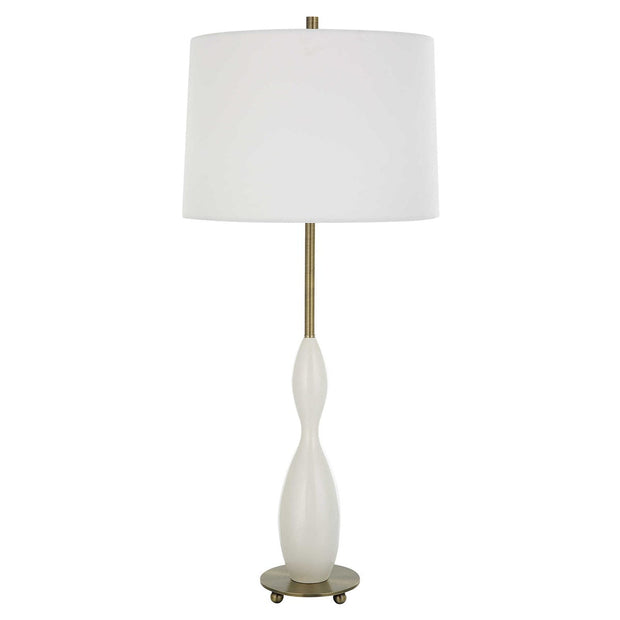 Uttermost Annora Glossy White and Antiqued Brass Table Lamp With Linen Shade