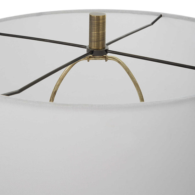 Uttermost Annora Glossy White and Antiqued Brass Table Lamp With Linen Shade