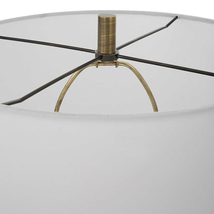 Uttermost Annora Glossy White and Antiqued Brass Table Lamp With Linen Shade