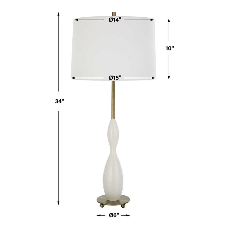 Uttermost Annora Glossy White and Antiqued Brass Table Lamp With Linen Shade