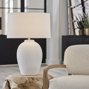 Uttermost Reyna Chalk White Glazed Ceramic Table Lamp With Linen Shade