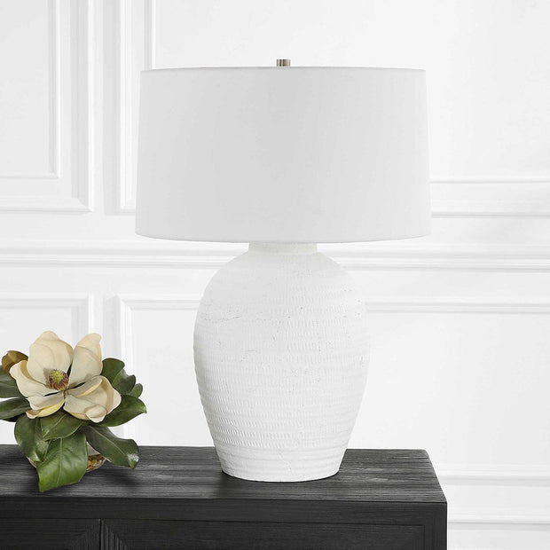 Uttermost Reyna Chalk White Glazed Ceramic Table Lamp With Linen Shade