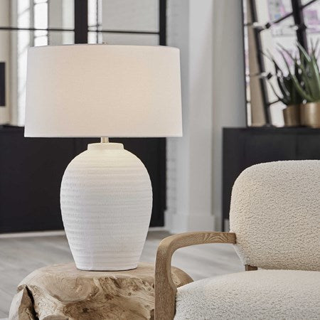 Uttermost Reyna Chalk White Glazed Ceramic Table Lamp With Linen Shade