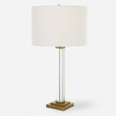 Uttermost Crystal Column Table Lamp With White Linen Shade