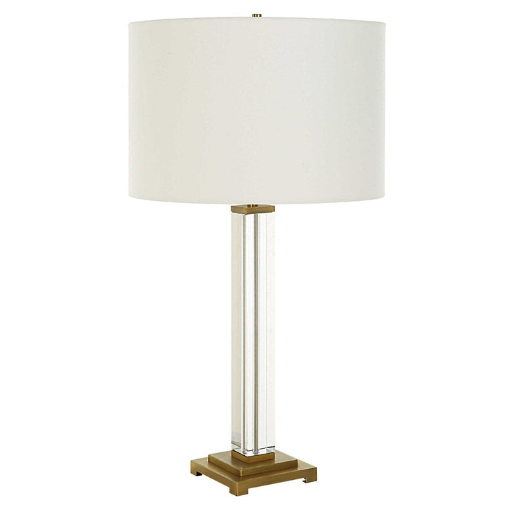 Uttermost Crystal Column Table Lamp With White Linen Shade