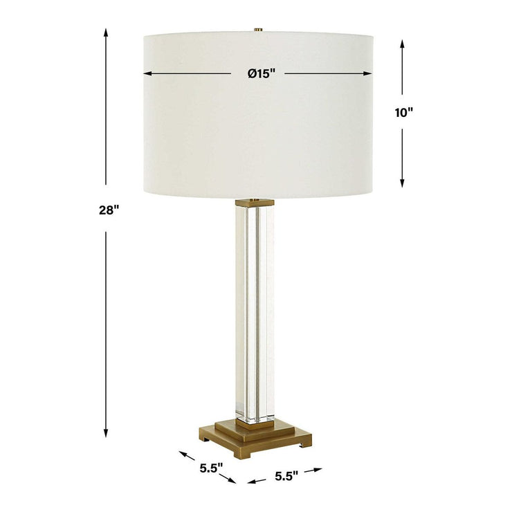 Uttermost Crystal Column Table Lamp With White Linen Shade