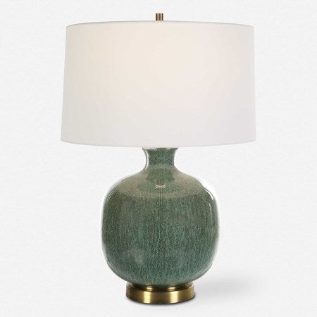 Uttermost Nataly Aged Green Glazed Ceramic Table Lamp With White Linen Shade