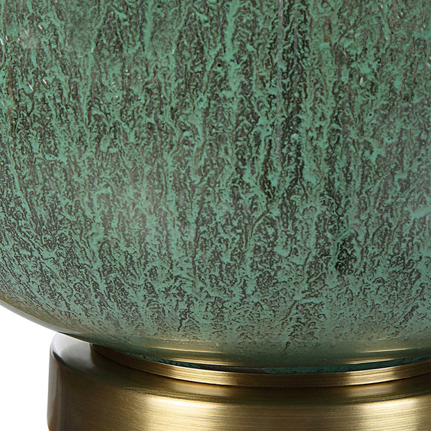 Uttermost Nataly Aged Green Glazed Ceramic Table Lamp With White Linen Shade