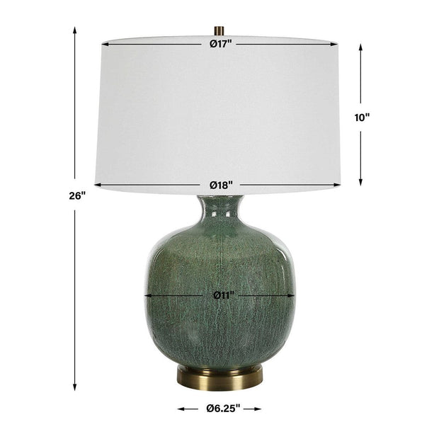 Uttermost Nataly Aged Green Glazed Ceramic Table Lamp With White Linen Shade