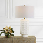 Uttermost Window Pane Chalk White Glaze Ceramic Table Lamp With Linen Shade