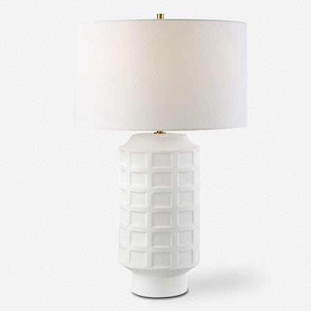 Uttermost Window Pane Chalk White Glaze Ceramic Table Lamp With Linen Shade