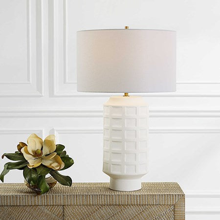 Uttermost Window Pane Chalk White Glaze Ceramic Table Lamp With Linen Shade