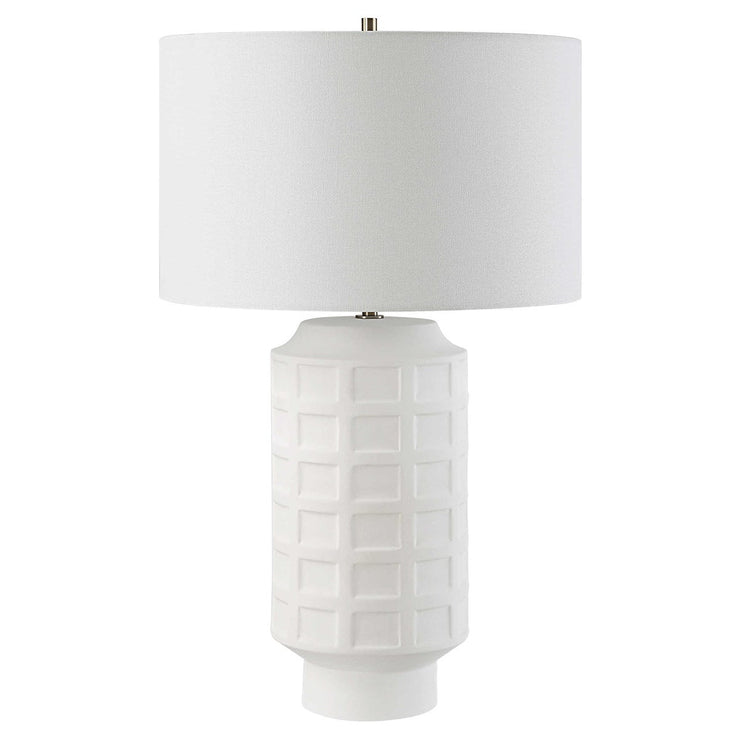 Uttermost Window Pane Chalk White Glaze Ceramic Table Lamp With Linen Shade