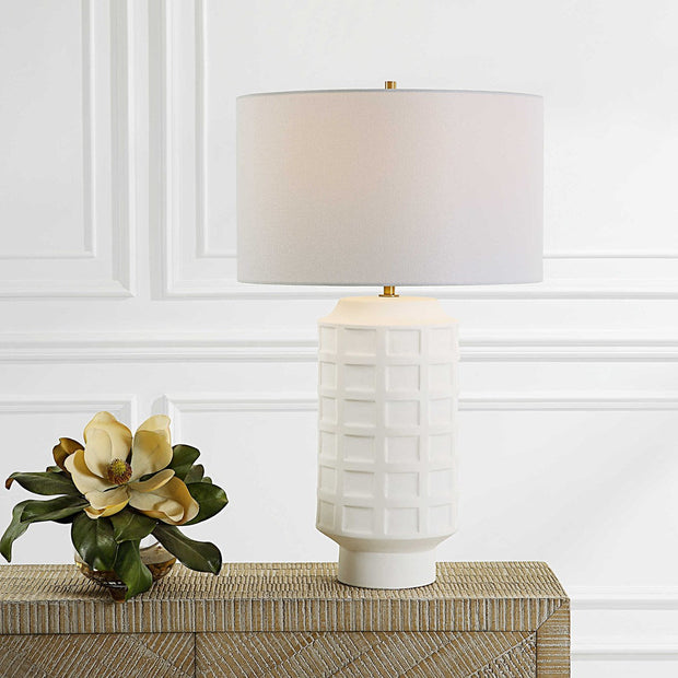 Uttermost Window Pane Chalk White Glaze Ceramic Table Lamp With Linen Shade
