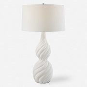 Uttermost Twisted Swirl Chalk White Glaze Textured Ceramic Table Lamp With Linen Shade
