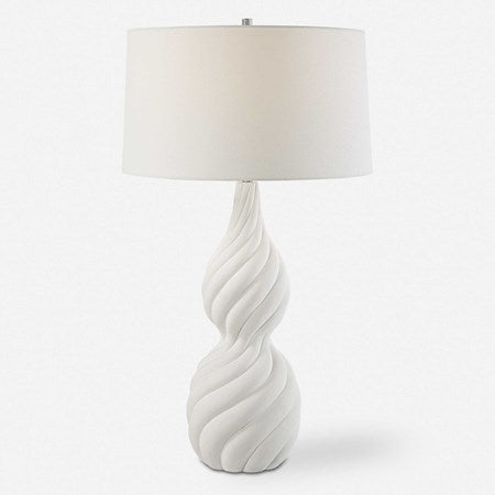 Uttermost Twisted Swirl Chalk White Glaze Textured Ceramic Table Lamp With Linen Shade