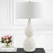 Uttermost Twisted Swirl Chalk White Glaze Textured Ceramic Table Lamp With Linen Shade