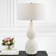 Uttermost Twisted Swirl Chalk White Glaze Textured Ceramic Table Lamp With Linen Shade