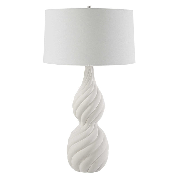 Uttermost Twisted Swirl Chalk White Glaze Textured Ceramic Table Lamp With Linen Shade