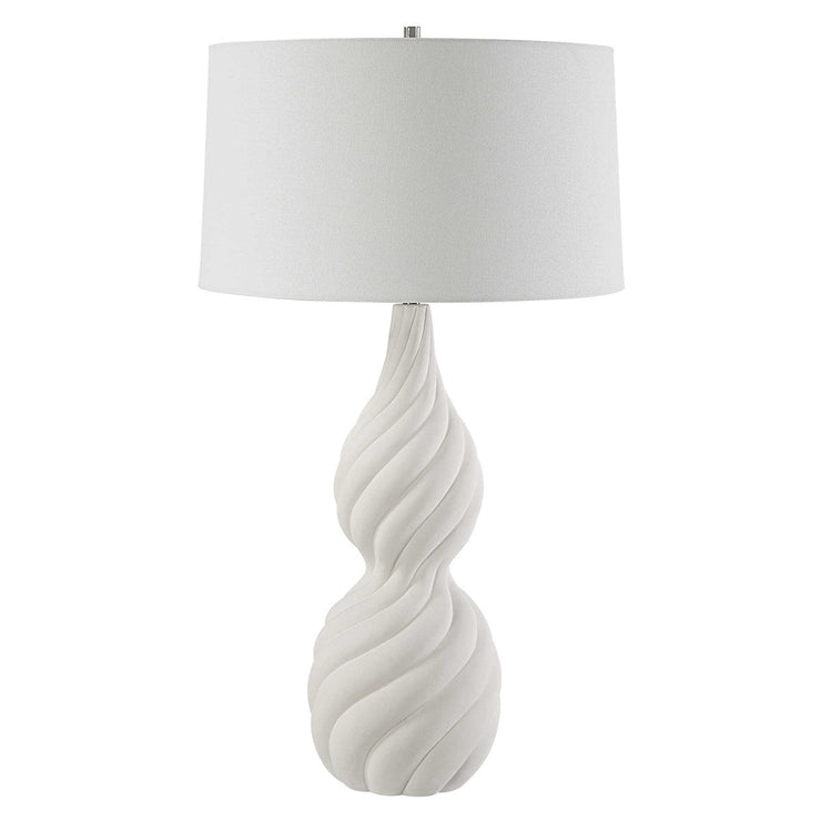 Uttermost Twisted Swirl Chalk White Glaze Textured Ceramic Table Lamp With Linen Shade