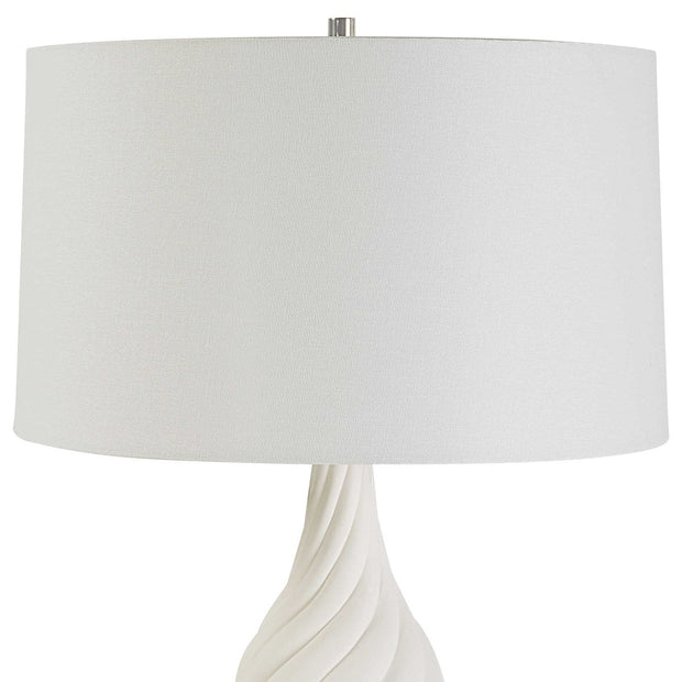 Uttermost Twisted Swirl Chalk White Glaze Textured Ceramic Table Lamp With Linen Shade