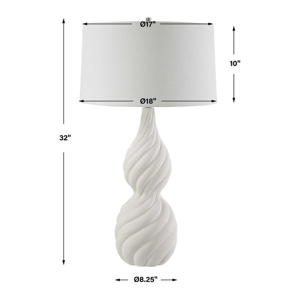 Uttermost Twisted Swirl Chalk White Glaze Textured Ceramic Table Lamp With Linen Shade
