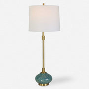 Uttermost Kaimana Aged Blue and Seafoam Green Buffet Lamp With White Linen Shade