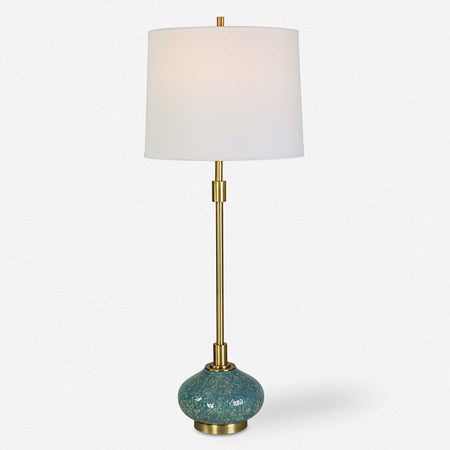 Uttermost Kaimana Aged Blue and Seafoam Green Buffet Lamp With White Linen Shade