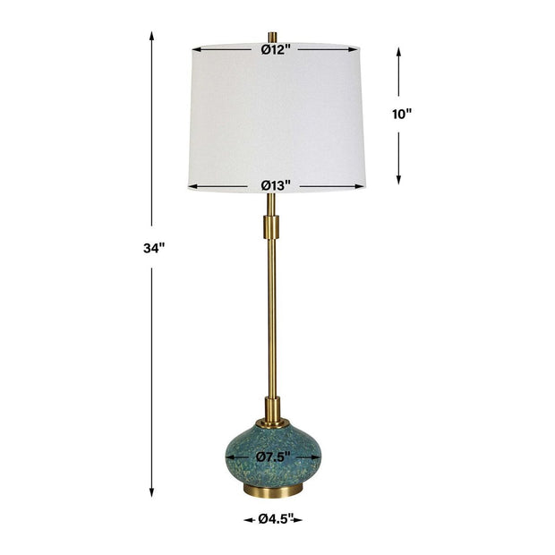 Uttermost Kaimana Aged Blue and Seafoam Green Buffet Lamp With White Linen Shade