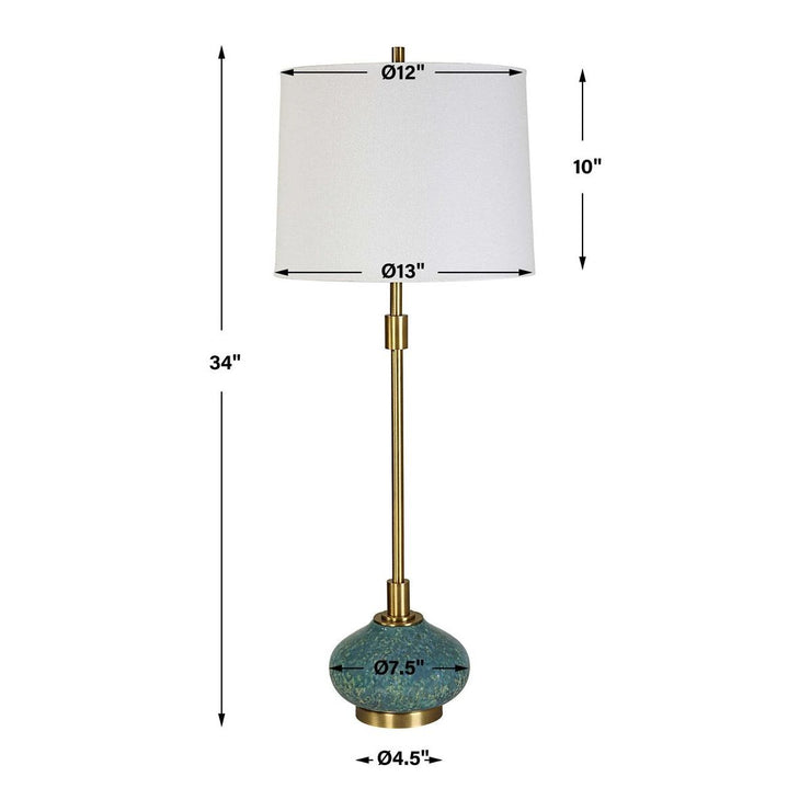 Uttermost Kaimana Aged Blue and Seafoam Green Buffet Lamp With White Linen Shade