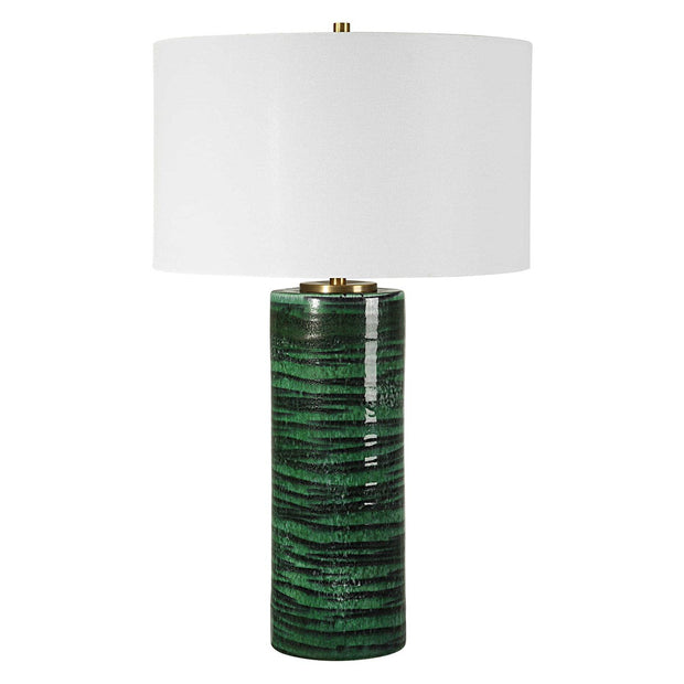 Uttermost Galeno Emerald Green Glazed Ceramic Table Lamp With White Linen Shade