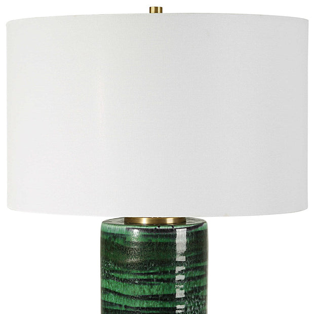 Uttermost Galeno Emerald Green Glazed Ceramic Table Lamp With White Linen Shade