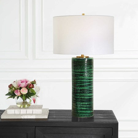 Uttermost Galeno Emerald Green Glazed Ceramic Table Lamp With White Linen Shade