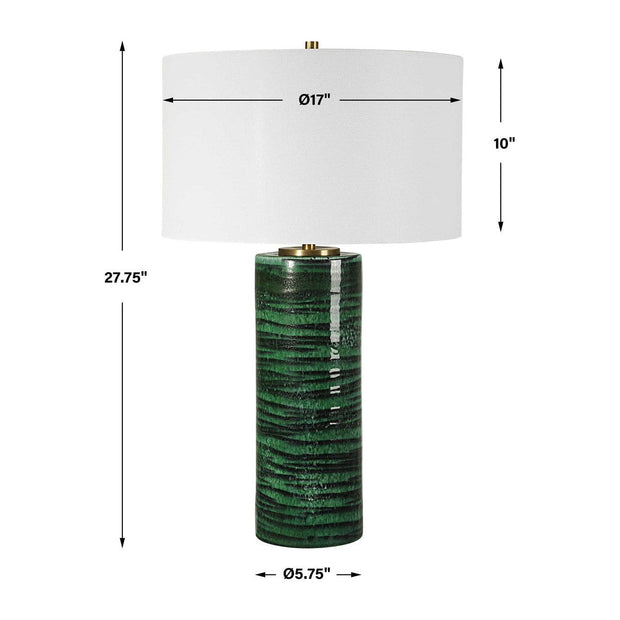 Uttermost Galeno Emerald Green Glazed Ceramic Table Lamp With White Linen Shade