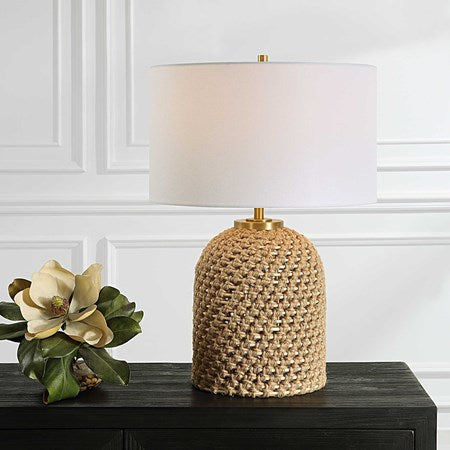 Uttermost Kendari Natural Knotted Rope Table Lamp With White Linen Shade