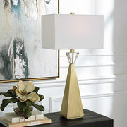Uttermost Arete Antique Brass Iron Table Lamp With White Linen Shade