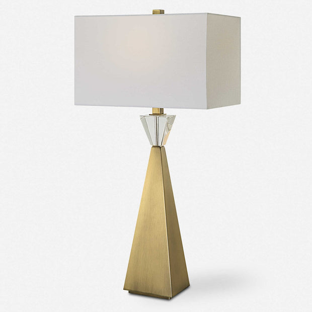 Uttermost Arete Antique Brass Iron Table Lamp With White Linen Shade