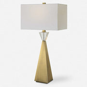 Uttermost Arete Antique Brass Iron Table Lamp With White Linen Shade