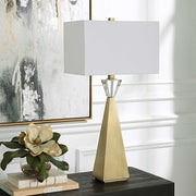 Uttermost Arete Antique Brass Iron Table Lamp With White Linen Shade