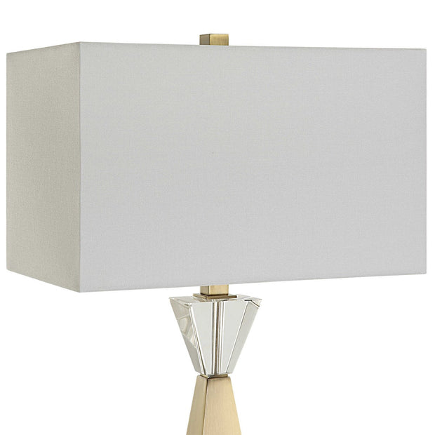 Uttermost Arete Antique Brass Iron Table Lamp With White Linen Shade