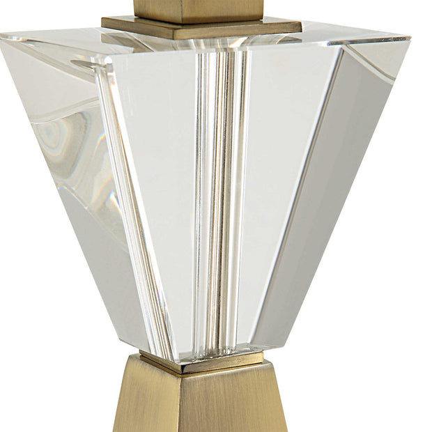Uttermost Arete Antique Brass Iron Table Lamp With White Linen Shade