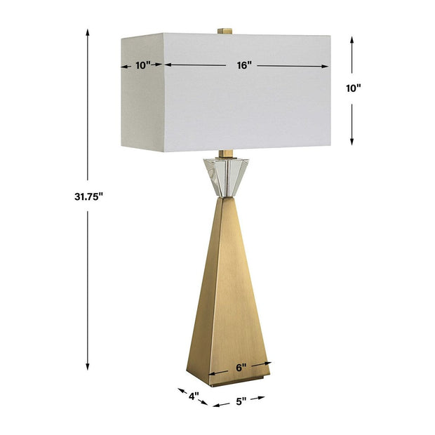 Uttermost Arete Antique Brass Iron Table Lamp With White Linen Shade