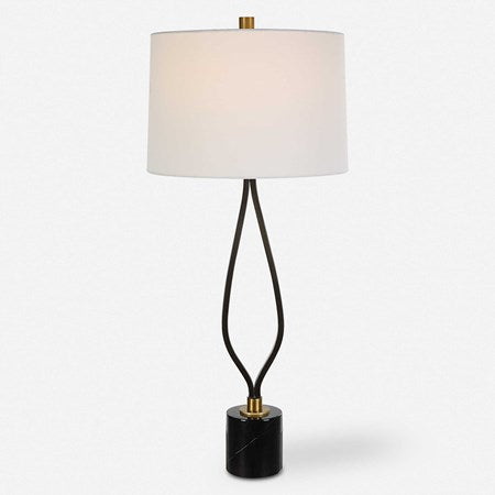 Uttermost Separate Paths Black and Marble Table Lamp With White Linen Shade